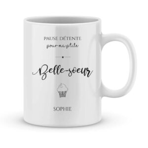 Mug personnalisé avec un prénom pause détente belle-soeur