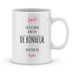 Mug personnalisé avec un prénom je me lève de bonheur pour toi