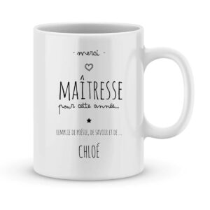 Mug personnalisé avec un prénom merci maîtresse