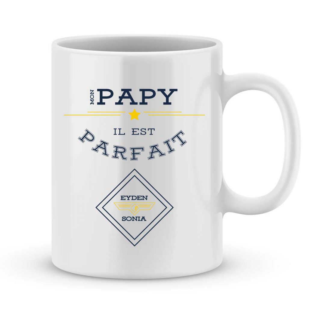 [Effet d'impression 3D] Papa Papy On T'aime - Mug Personnalisé Prénom