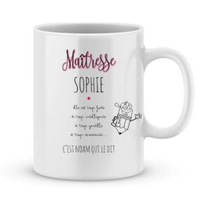 Mug personnalisé avec un prénom ma maîtresse est trop forte