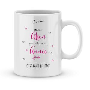 Mug personnalisé avec un prénom merci atsem pour cette année