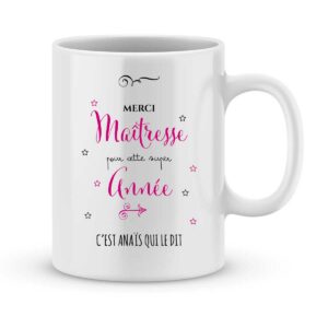 Mug personnalisé avec un prénom merci maîtresse pour cette année