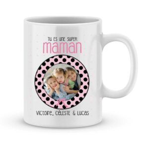 Mug personnalisé avec prénom et photo super maman