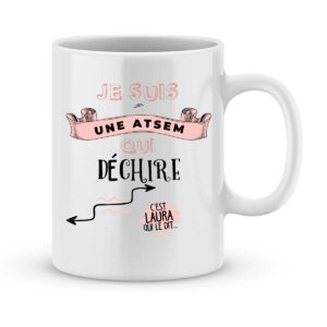 Mug personnalisé avec un prénom atsem qui déchire