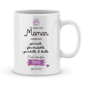 Mug personnalisé avec un prénom maman carrément géniale (De mon fils)