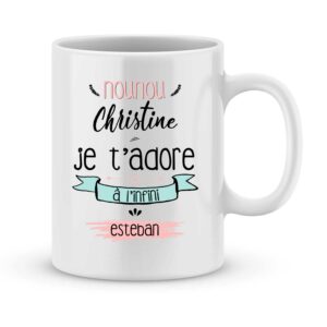 Mug personnalisé avec un prénom nounou je t'adore