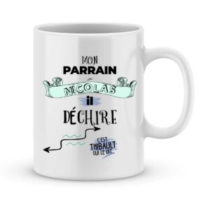 Mug personnalisé avec un prénom mon parrain il déchire