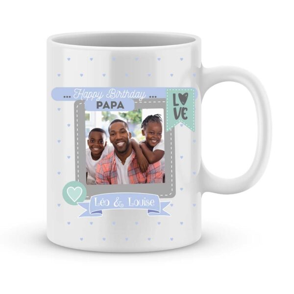 Cadeau anniversaire Papa avec photo et 2 prénoms - Joli Mug