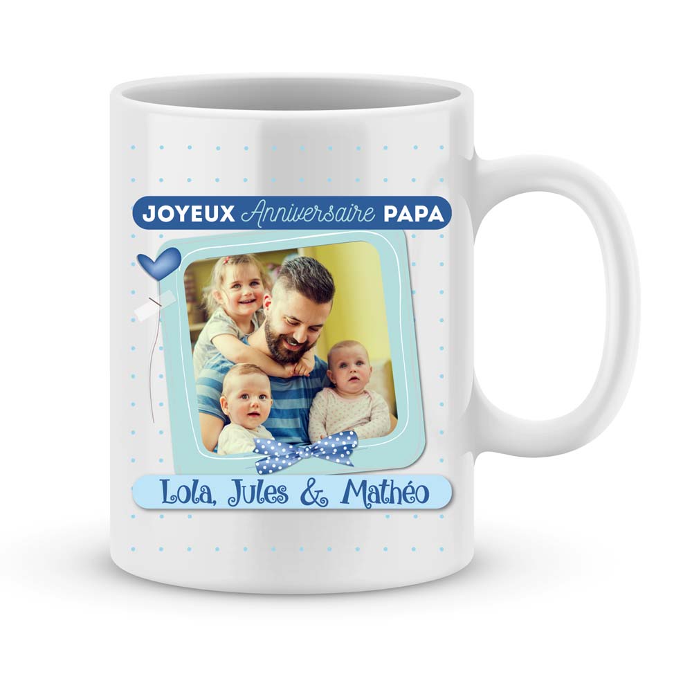 Cadeau anniversaire Papa avec photo et 3 prénoms - Joli Mug