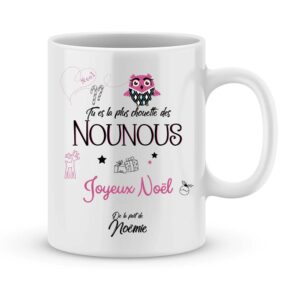 Cadeau noël nounou. Mug personnalisé joyeux noël