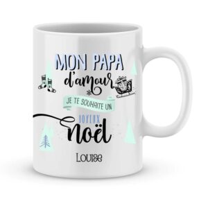 Cadeau papa. Mug personnalisé prénom joyeux noël papa