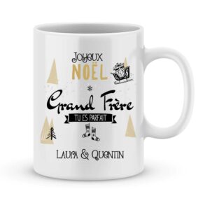 Cadeau frère. Mug personnalisé prénom joyeux noël grand frère