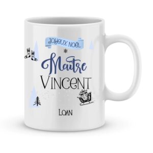 Cadeau maître. Mug personnalisé prénom joyeux noël maître