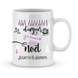 Cadeau maman. Mug personnalisé prénom joyeux noël maman