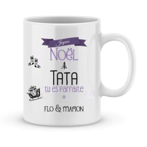Cadeau tata. Mug personnalisé prénom joyeux noël tata