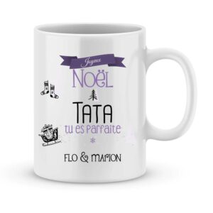 Cadeau tata. Mug personnalisé prénom joyeux noël tata