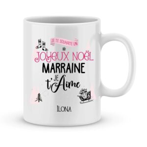 Cadeau marraine. Mug personnalisé joyeux noël marraine