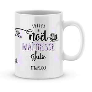 Cadeau maîtresse. Mug personnalisé joyeux noël maîtresse