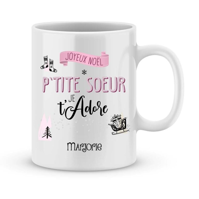 Cadeau soeur. Mug personnalisé joyeux noël p'tite soeur - Joli Mug Cadeau soeur. Mug personnalisé joyeux noël p'tite soeur - Joli Mug