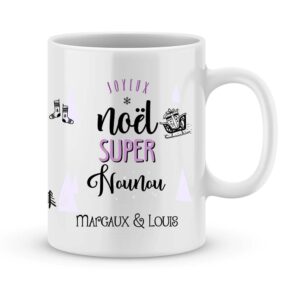 Cadeau nounou. Mug personnalisé joyeux noël nounou