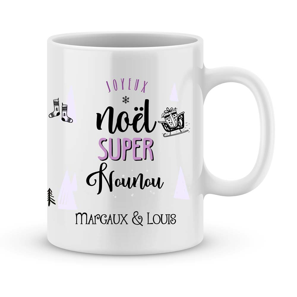 Cadeau nounou. Mug personnalisé joyeux noël nounou - Joli Mug