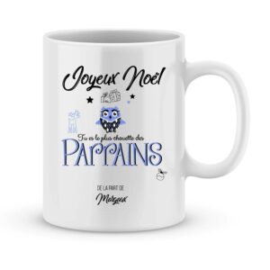 Cadeau noël parrain. Mug personnalisé prénom joyeux noël