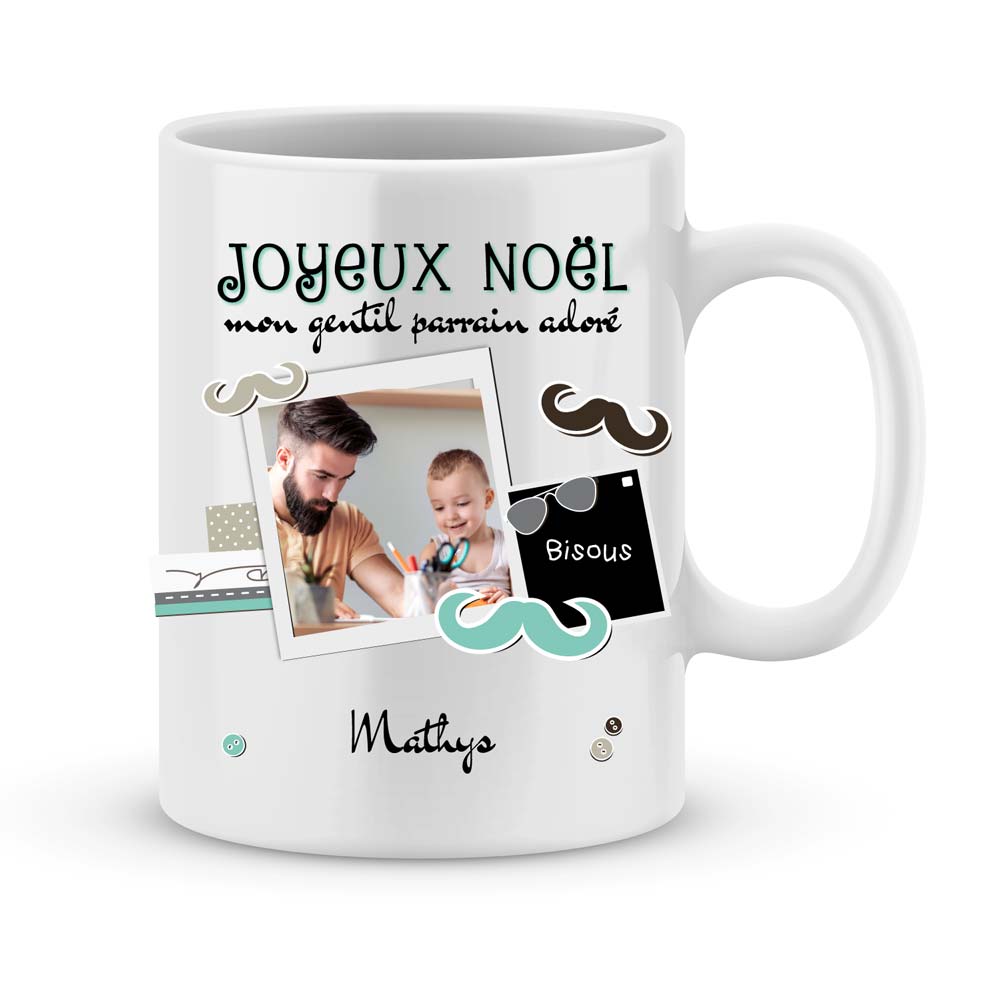 Cadeau parrain pour noël  Idée cadeau mug prénom et photo