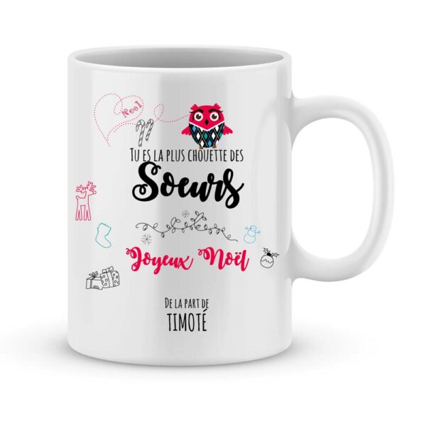 Cadeau noël soeur. Mug personnalisé joyeux noël