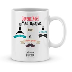 Cadeau frère. Mug personnalisé joyeux noël p'tit frère