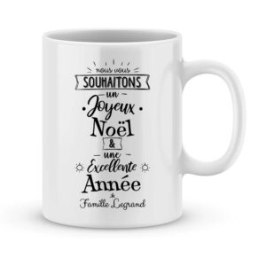 Cadeau personnalisé. Mug Joyeux Noël et excellente année