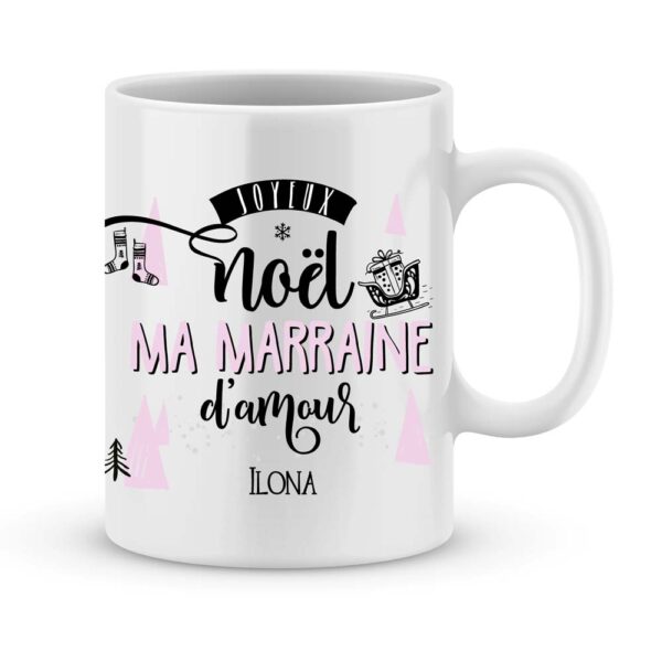 Cadeau marraine. Mug personnalisé joyeux noël marraine