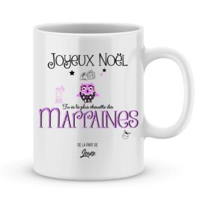 Cadeau noël marraine. Mug personnalisé prénom joyeux noël