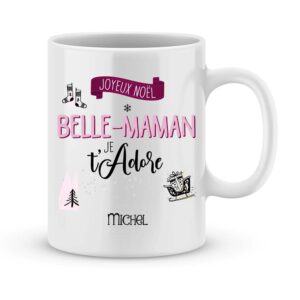 Cadeau belle-maman. Mug personnalisé joyeux noël