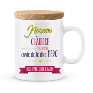 Cadeau nounou. Mug personnalisé avec prénom juste merci nounou