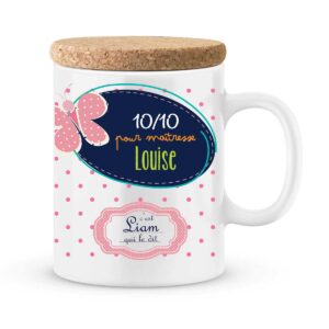 Cadeau maîtresse. Mug personnalisé 10/10 pour maîtresse avec prénoms