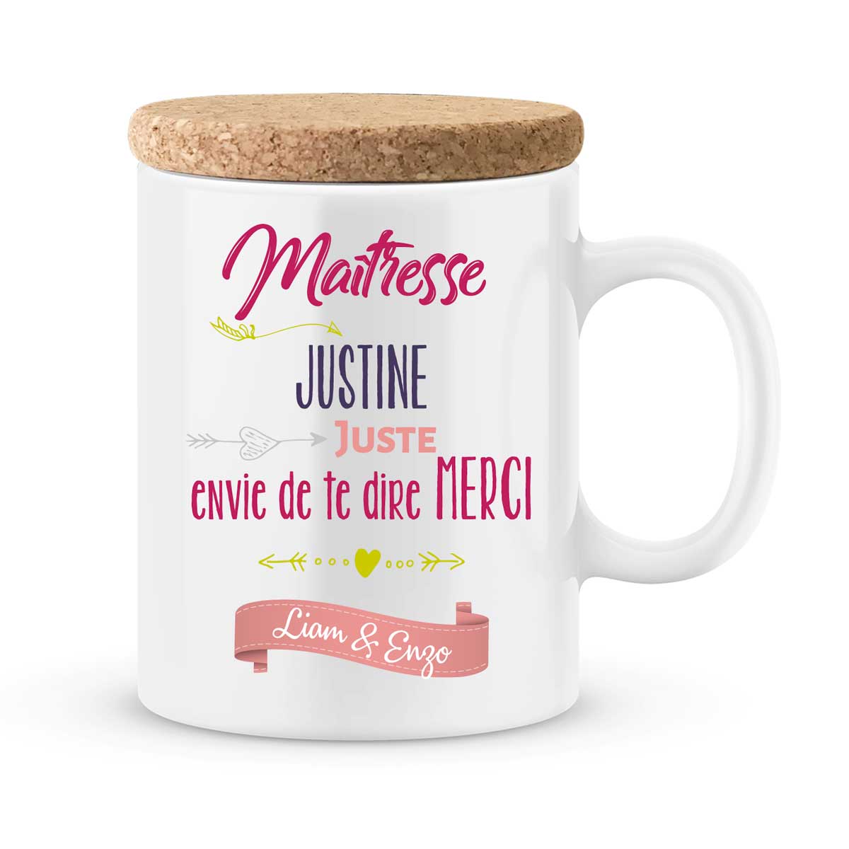 Mug personnalisable - Merci - Collection arc-en-ciel - cadeau maitresse,  Atsem, Nounou