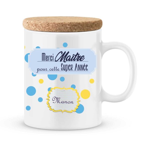 Cadeau maître. Mug personnalisé avec prénom super année