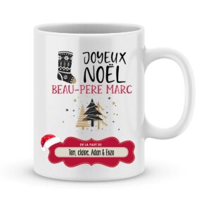 Cadeau noël beau-père. Mug personnalisé joyeux noël beau-père