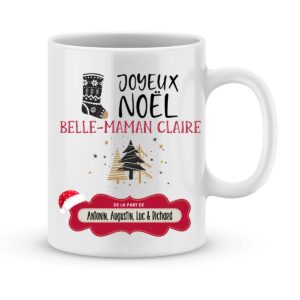 Cadeau noël belle-mère. Mug personnalisé joyeux noël belle-mère