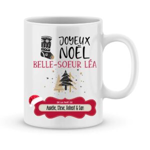 Cadeau belle-soeur. Mug personnalisé joyeux noël belle-soeur