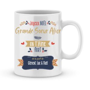 Cadeau noël pour sœur. Mug personnalisé grande sœur on t'aime