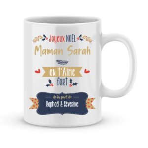 Cadeau noël maman. Mug personnalisé maman on t'aime fort