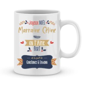 Cadeau noël marraine. Mug personnalisé marraine on t'aime fort