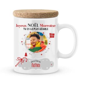 Cadeau noël pour marraine. Mug joyeux noël personnalisé marraine