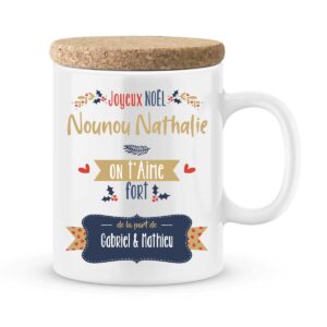 Cadeau noël nounou. Mug personnalisé nounou on t'aime fort