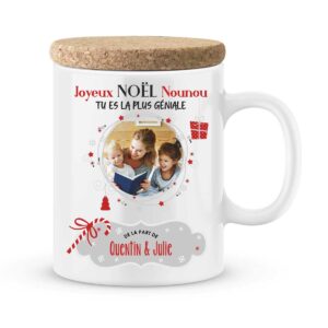 Cadeau noël pour nounou. Mug joyeux noël personnalisé nounou