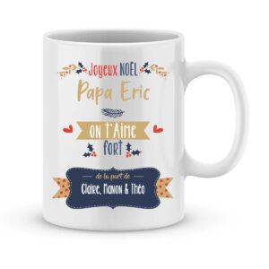 Cadeau noël papa. Mug personnalisé on t'aime fort papa