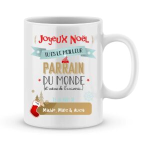 Cadeau noël parrain. Mug personnalisé tu es le meilleur parrain