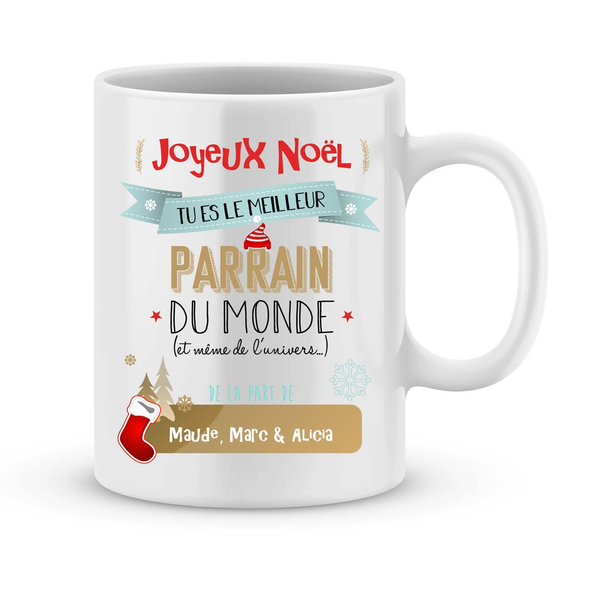 Cadeau pour parrain  Idée cadeau mug joyeux noël prénom